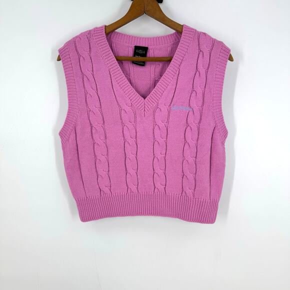 Urban Outfitters Sweaters - IETS Frans Urban Outfitters Cropped Sweater Vest M Pink Cable Knit Y2K Preppy